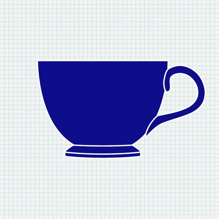 Tea cup. Blue silhouette. Vector illustration on notebook sheet background.のイラスト素材