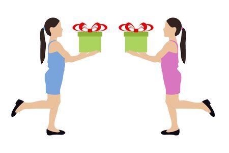 Young girl colored silhouette holding a gift boxのイラスト素材