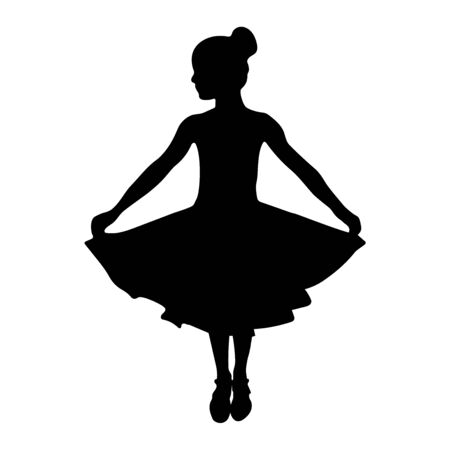 Dancing girl in dress. Black silhouette. Vector illustration isolated on white backgroundのイラスト素材