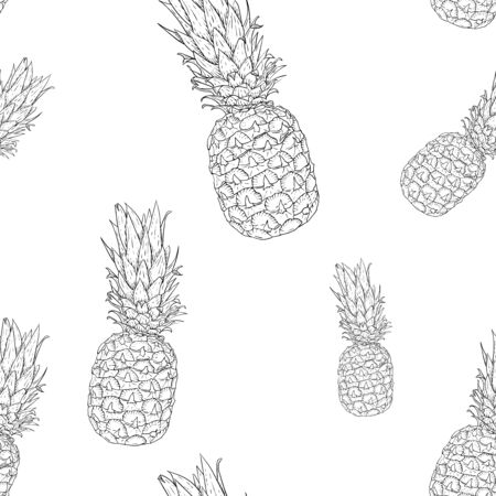 Pineapples. Hand drawn outline sketch as seamless backgroundのイラスト素材