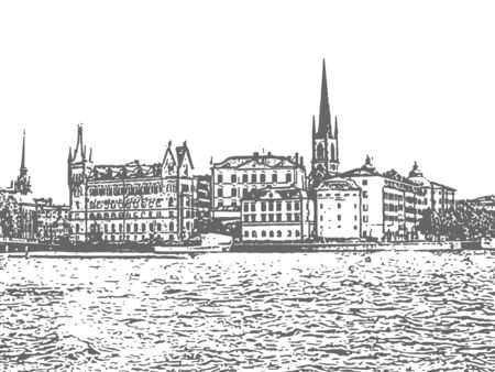 Stockholm. Vintage hand drawn sketch. Vector illustration isolated on white backgroundのイラスト素材