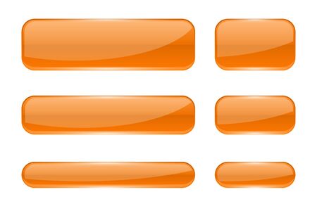 Glass buttons. Orange shiny 3d icons. Vector illustration isolated on white backgroundのイラスト素材