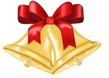 Christmas bells. Golden bells with red ribbon bowのイラスト素材