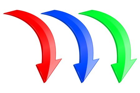 Colored DOWN arrows. 3d shiny iconsのイラスト素材