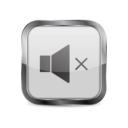 White glass media button. Square mute signのイラスト素材