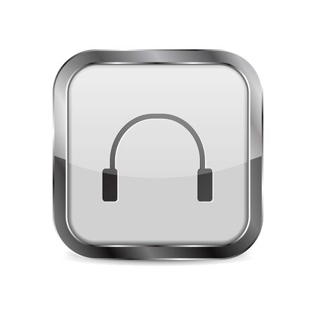 White glass media button. Square headphones signのイラスト素材