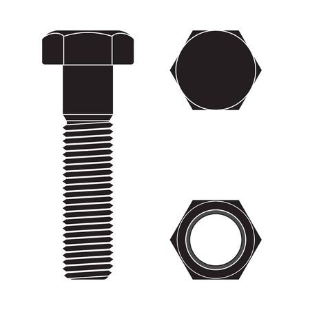 Screw head. Nut and bolt. Black icon. Vector illustration isolated on white backgroundのイラスト素材