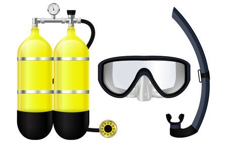 Diving equipment. Vector 3d illustration isolated on white backgroundのイラスト素材