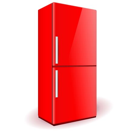 Red refrigerator. Vector 3d illustration isolated on white backgroundのイラスト素材