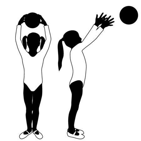 Children silhouettes. Girl playing with ball in white gymnastics leotardのイラスト素材