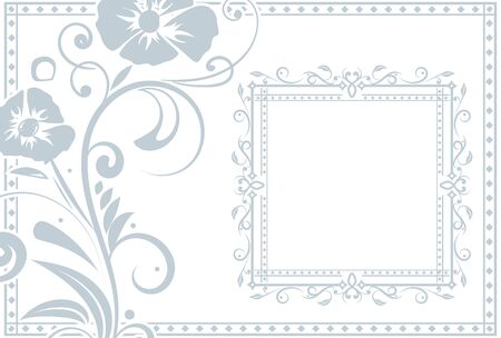 Postcard decoration. Flower and filigree frame. Vector illustration isolated on white backgroundのイラスト素材