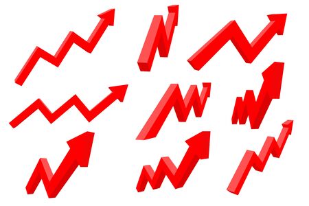 Financial indication arrows. Up red shiny 3d graph. Vector illustration isolated on white backgroundのイラスト素材