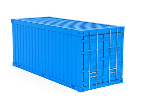 Shipping freight container. Blue intermodal container. 3d rendering illustration isolated on white...