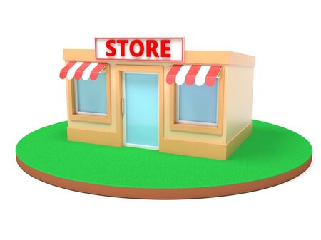 Store building. Colored 3d illustration isolated on white backgroundの写真素材
