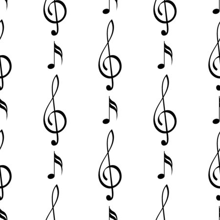 Treble clef and notes. Musical symbols as seamless pattern. Vector illustration isolated on white backgroundのイラスト素材