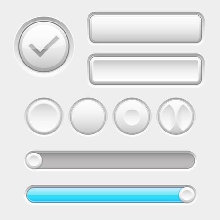 Gray web buttons. Push buttons, toglle switch buttons and sliders. Vector 3d illustrationのイラスト素材