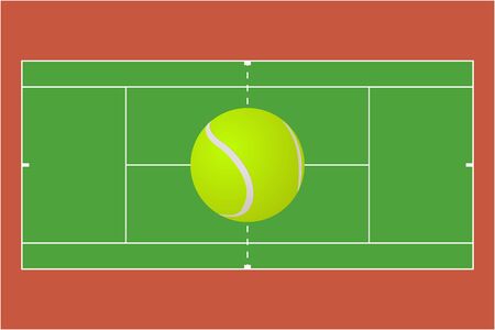 Tennis sports ground with yellow ball. Vector illustrationのイラスト素材