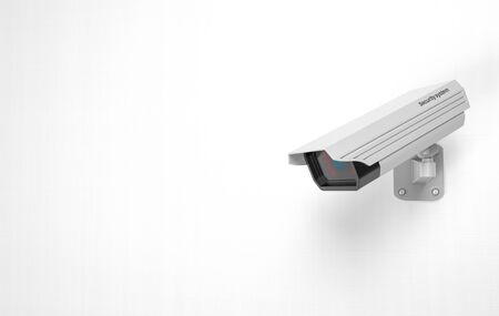 White CCTV camera on the wall. 3d rendering illustration.