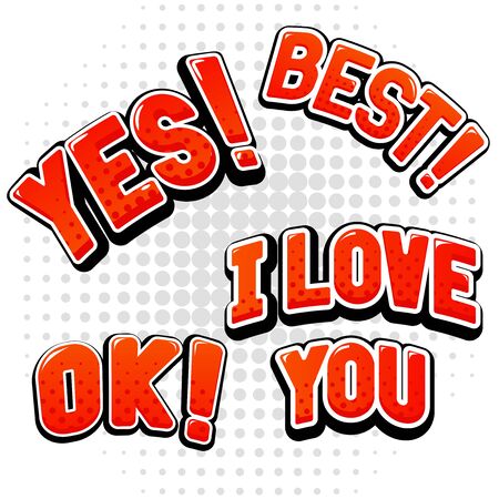 Text messages in pop art comic style. Red signs. Vector illustrationのイラスト素材