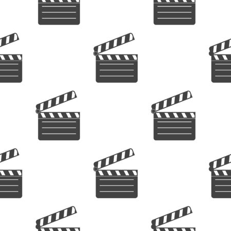 Clapper board. Black flat movie symbol. Seamless pattern. Vector illustration isolated on white backgroundのイラスト素材