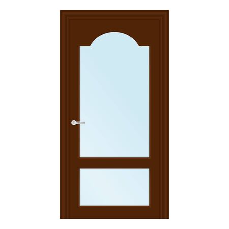 Brown interior door with glass element. Vector illustration isolated on white backgroundのイラスト素材