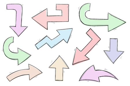 Arrows. Colored hand drawn sketch. Vector illustration isolated on white backgroundのイラスト素材