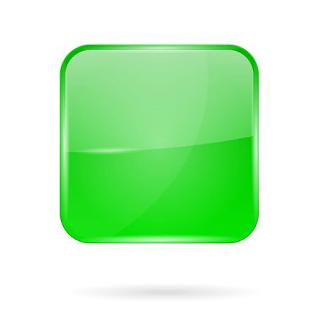 Green shiny 3d button. Web square icon. Vector illustration isolated on white backgroundのイラスト素材