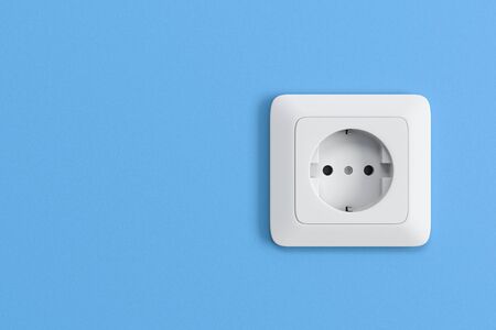 Electric socket on blue wall. 3d rendering illustrationの写真素材