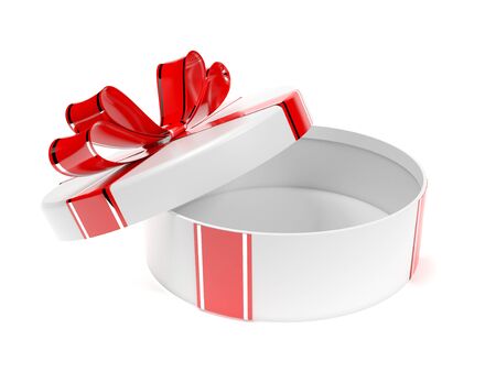 Round gift box. 3d rendering illustration isolated on white backgroundの写真素材
