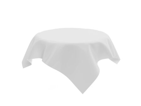 White tablecloth on invisible round table. 3d rendering illustration isolated on white backgroundの写真素材