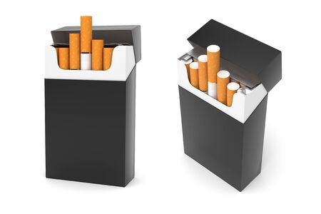 Black packs of cigarettes. 3d rendering illustration isolated on white backgroundの写真素材