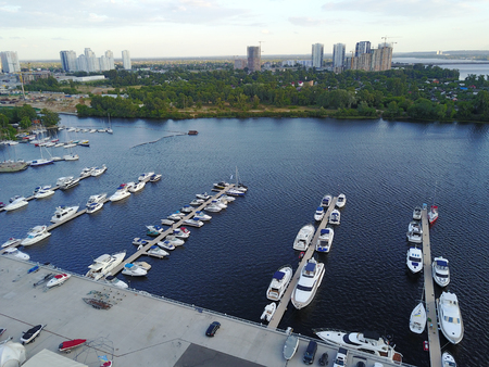 View of the city and the bay with yachtsの写真素材