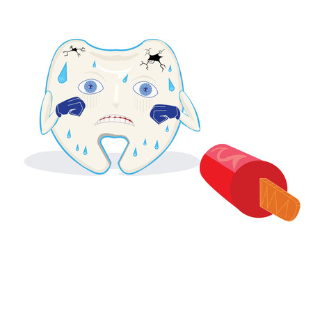 bad tooth with hypersensitive teeth be afraid ice lolly, isolated on white background のイラスト素材