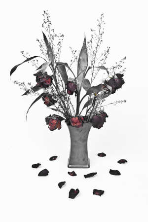 dried roses bouquet on a white backgroundの写真素材