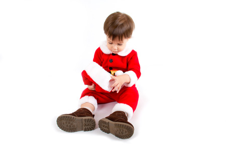 little boy with Santa costumeの写真素材