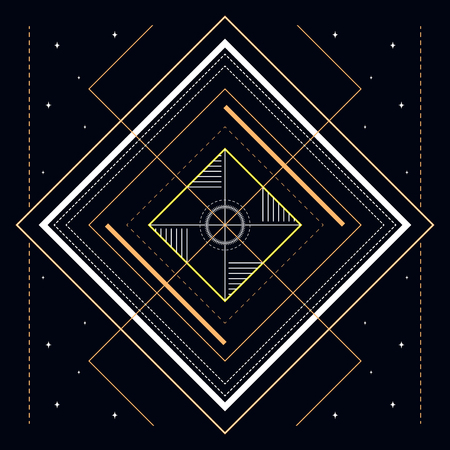 Abstract geometric illustration of mystic golden line and stars useful for wrapping, web backgrounds and fabric design.のイラスト素材