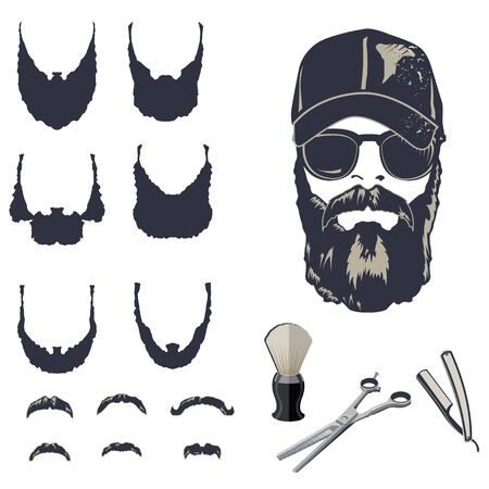 Set of vector bearded men hipsters with different haircuts, mustaches, beards.のイラスト素材
