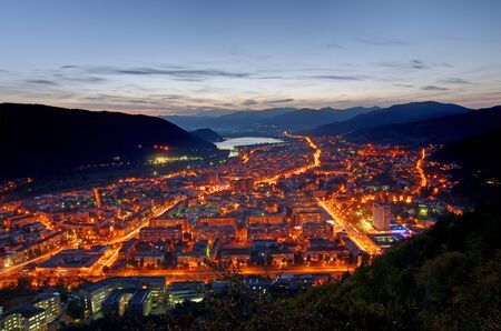 Lights in city, night scene in Piatra Neamtの写真素材