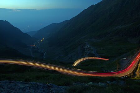 Night curvy road in the mountains, Romania