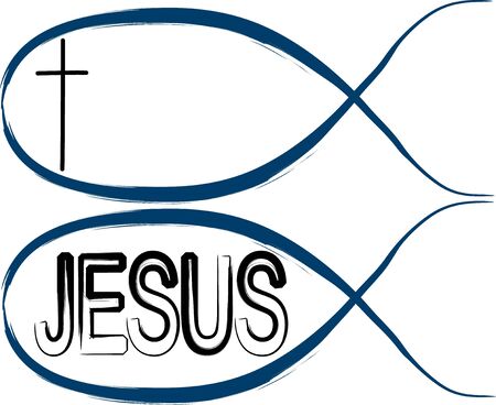 Christian fishes: fish with cross eye and fish with Jesus word on itのイラスト素材