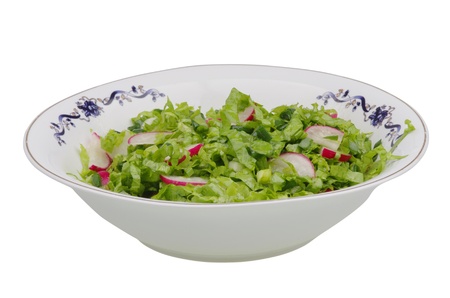 Salad with red radish, isolated on whiteの写真素材