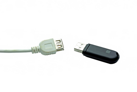 USB stick and cable on a white 