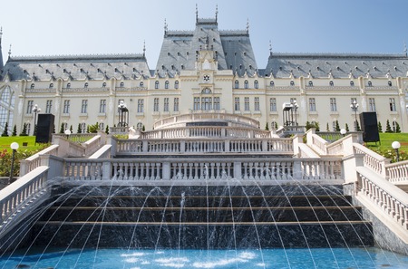 Fontain and stairs park at Cultural Palace in Iasi, Romaniaのeditorial素材
