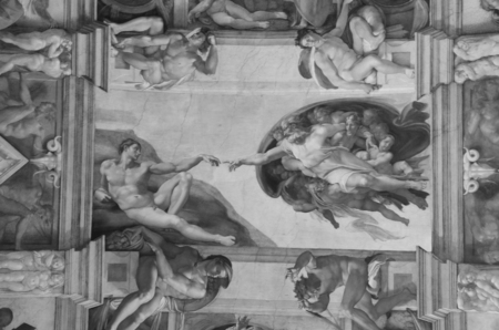 ROME, ITALY - MARCH 08: Adam creation by Michelangelo on Sistine chapel ceiling on March 08, 2011 in Rome, Italyのeditorial素材