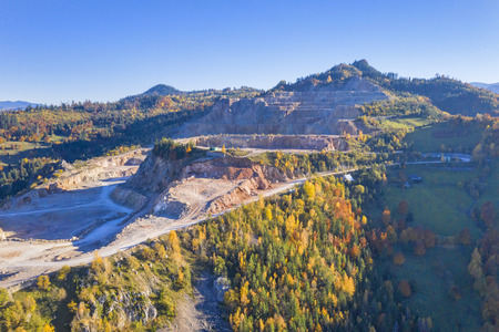 Mountain stone exploitation of quarries, autumn scene