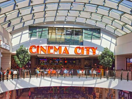 BACAU, ROMANIA - AUGUST 20, 2019: Cinema City and restaurants in Arena Mallのeditorial素材