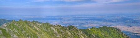 Summer panorama over the crest in Fagaras Mountains, Romaniaの写真素材