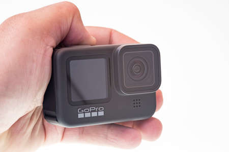 PIATRA NEAMT, ROMANIA - SEPTEMBER 18, 2020: Hand holding the new Gopro 9 Black model