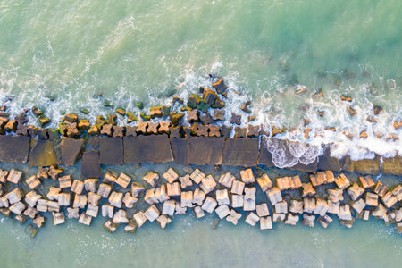 Above view of wave breakers from the Black Seaの写真素材