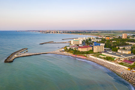 Aerial view of sea and beach resort at Black Sea, summer viewの写真素材